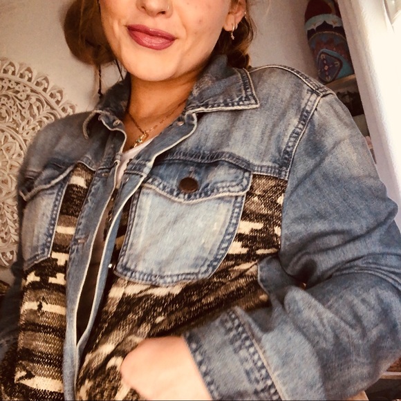 forever 21 premium denim • jean jacket with aztec - Picture 2 of 4